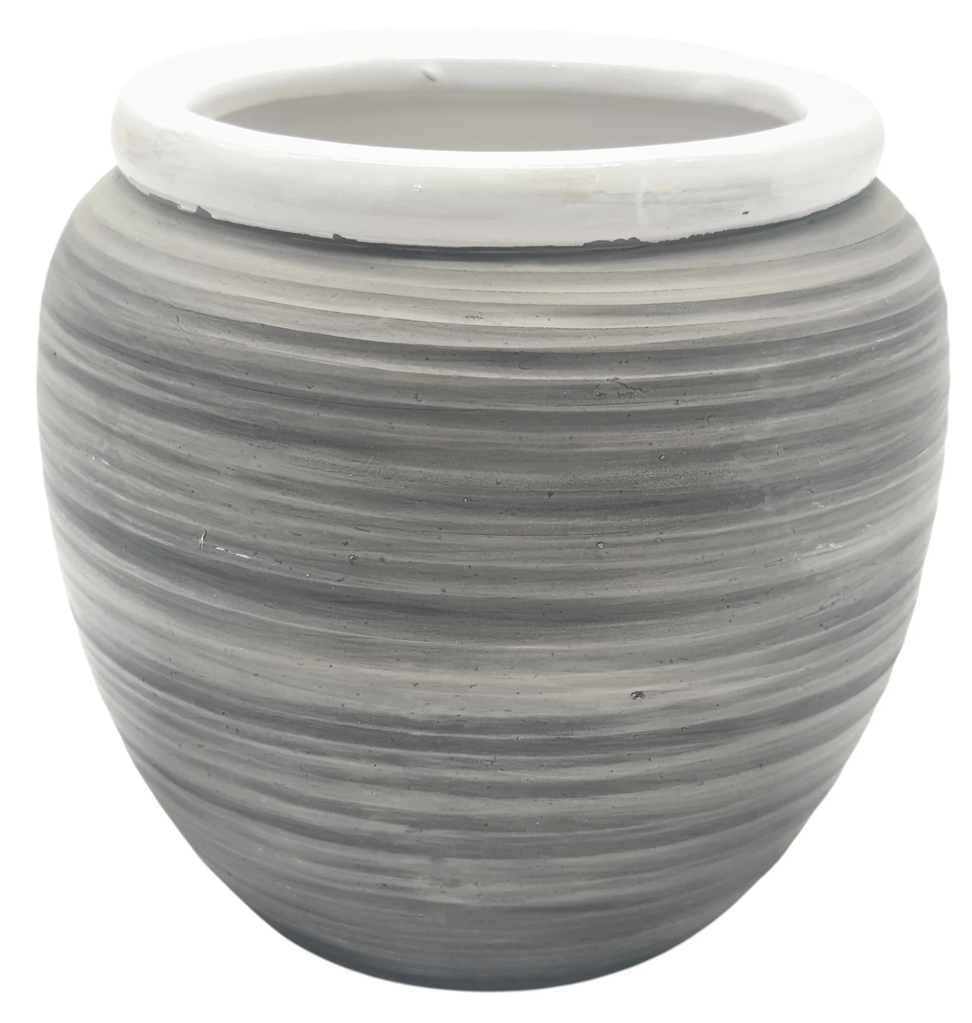 AKDC Ceramic With Clay Coating Planter Pot 12.5cm*14cm, White/Grey Ripple Textured