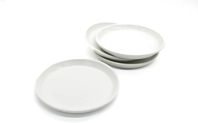 AKDC Ceramic Round Flat Plate 9inch set of 4 White