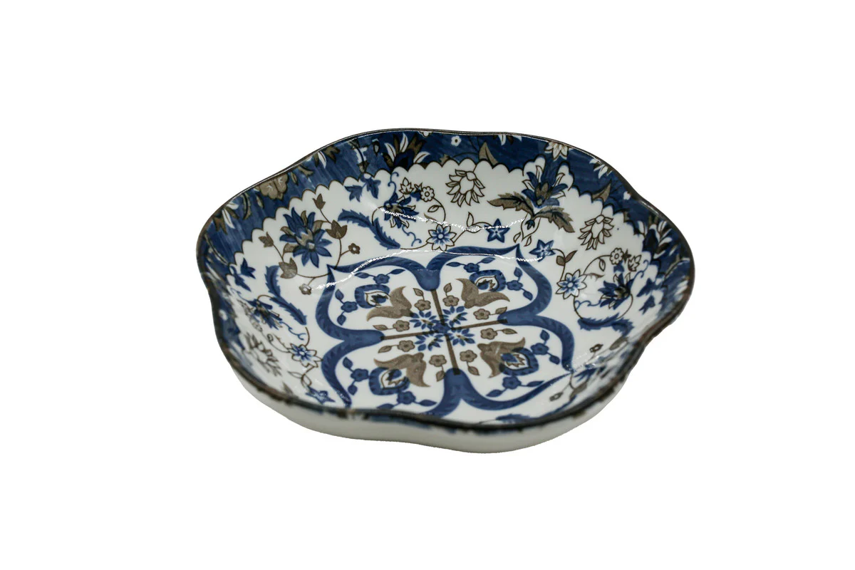 AKDC-Ceramic Salad Bowl 17Cm Wave Edge Floral