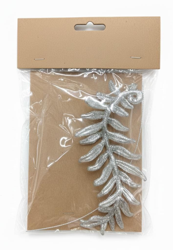 AKDC Christmas Hanging Tree Ornament – Elegant Silver Leaf Design for Festive Home & Tree Decoration, 13 cm