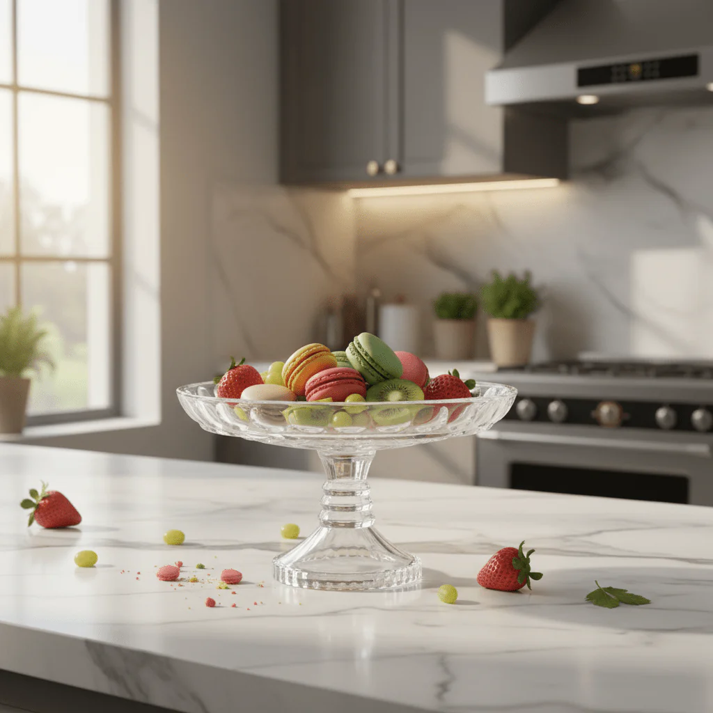 AKDC Classic Footed Glass Candy Tray – Elegant Serving Tray for Sweets, Dry Fruits & Snacks – 23×13 cm - Image 2