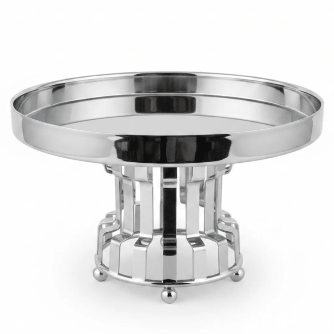AKDC Classic Footed Stainless Steel Cake Stand – Elegant Dessert Display for Home & Events – 20 × 13 cm
