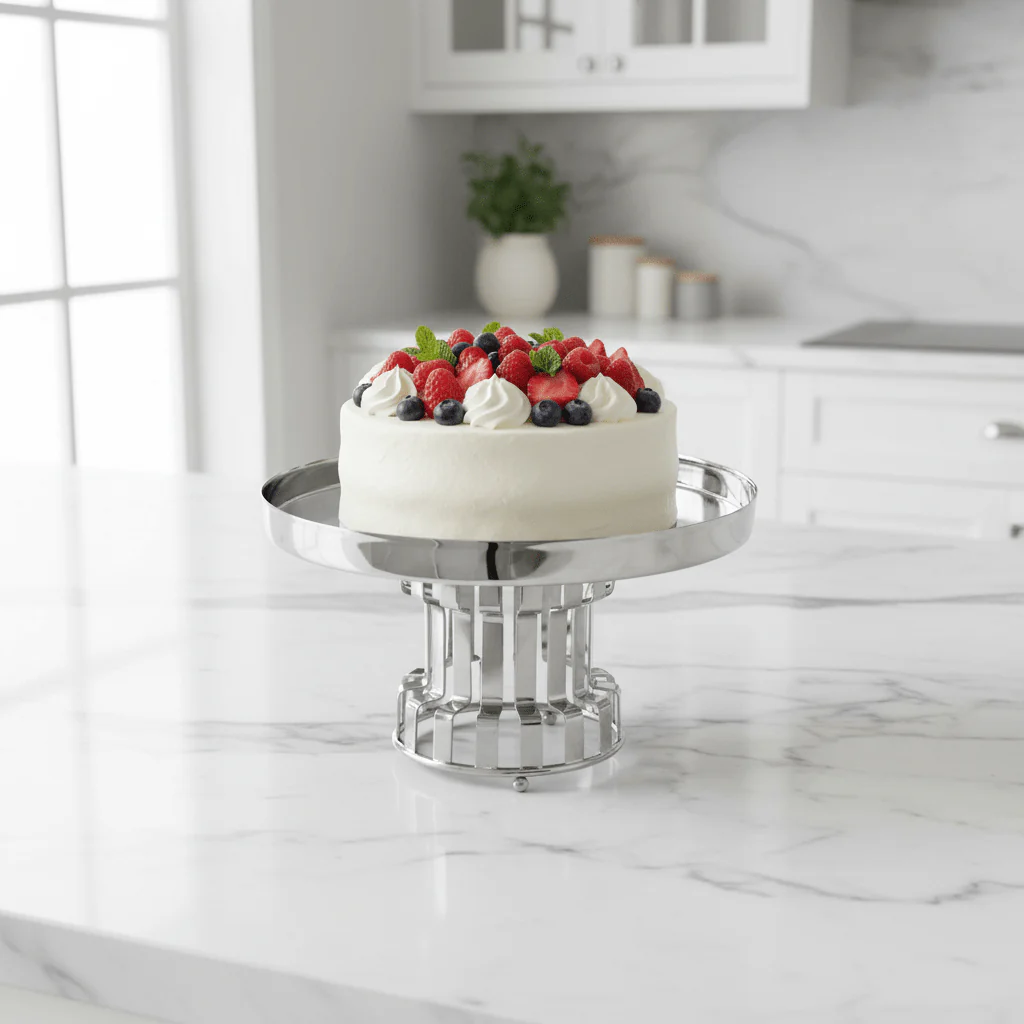 AKDC Classic Footed Stainless Steel Cake Stand – Elegant Dessert Display for Home & Events – 20 × 13 cm - Image 2