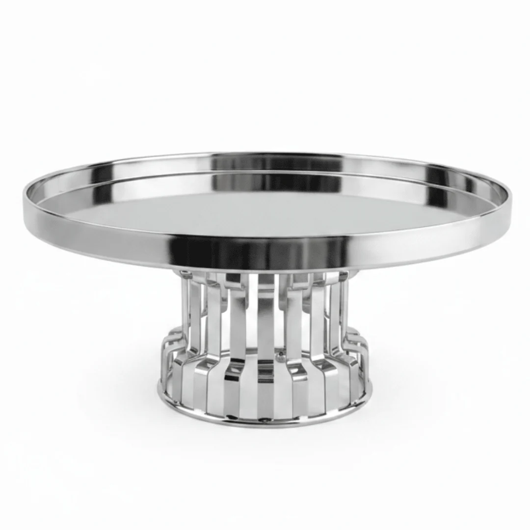 AKDC Classic Footed Stainless Steel Cake Stand – Premium Elevated Cake & Pastry Display – 26 × 16 cm