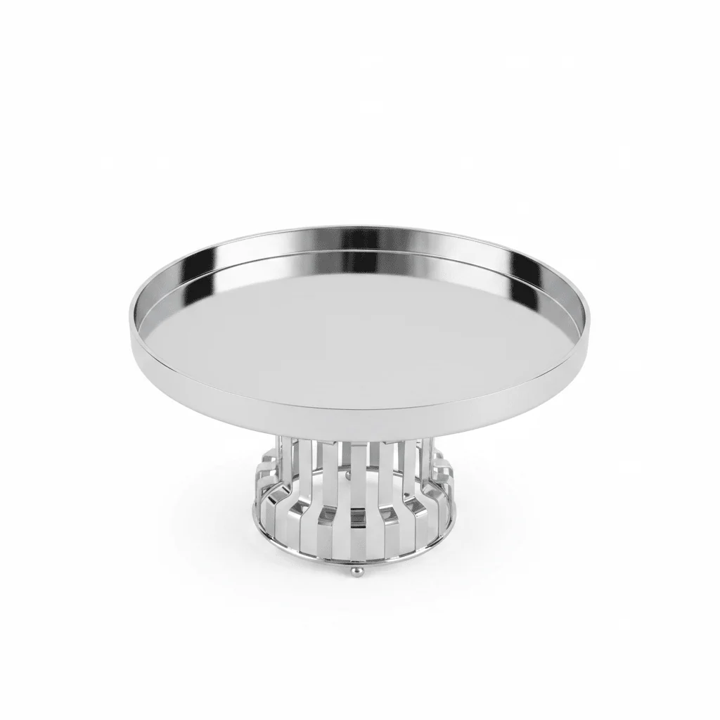 AKDC Classic Footed Stainless Steel Cake Stand – Premium Elevated Cake & Pastry Display – 26 × 16 cm - Image 2
