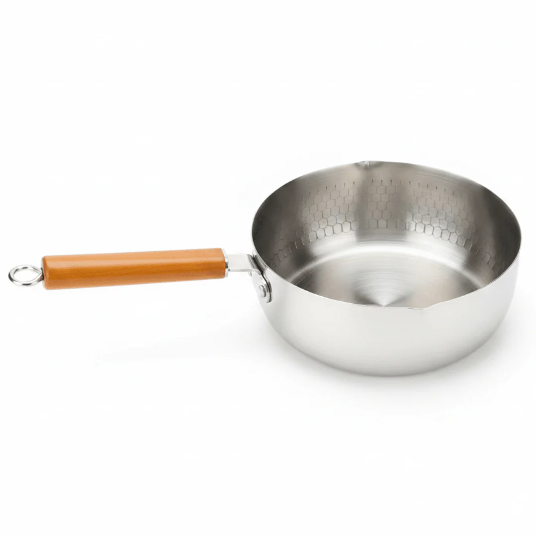 Classic Stainless Steel Milk Pot with Heat-Resistant Wooden Handle β Durable Kitchen Essential (24 cm)