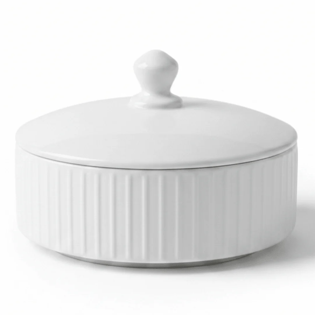 Classic White Ceramic Candy Bowl with Lid – Stylish Snack & Sweet Serving Dish (7 inch)
