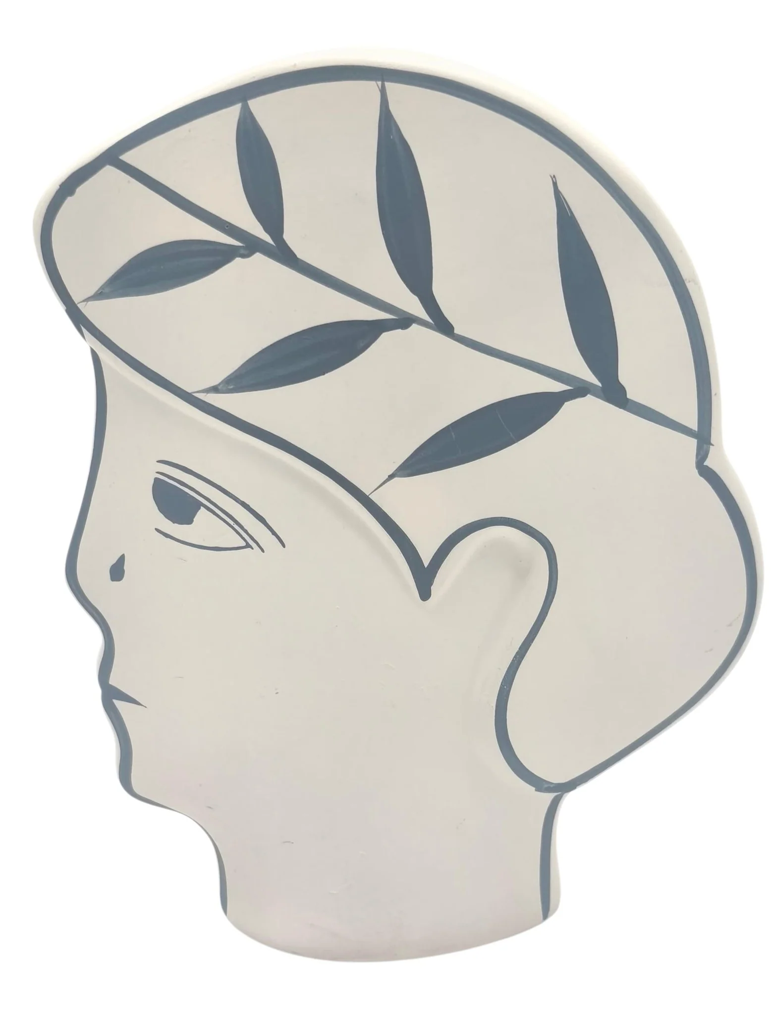 AKDC Clay Flower Vase 15cm*5cm*19cm, Artistic Face-Shaped Planter with Leaf Design, White and Blue