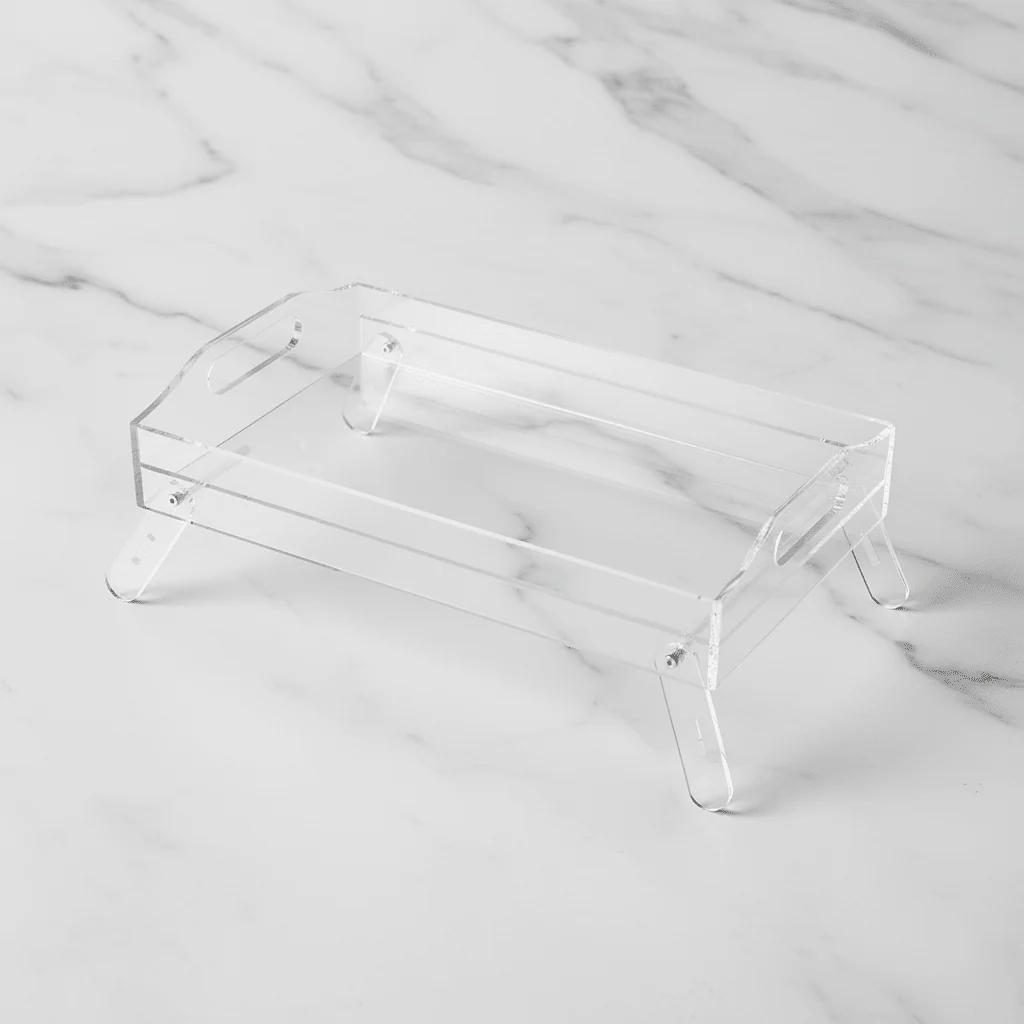 AKDC Clear Acrylic Foldable Serving Tray with Raised Stand Lightweight and Functional Serving Solution 30x23 cm - Image 2