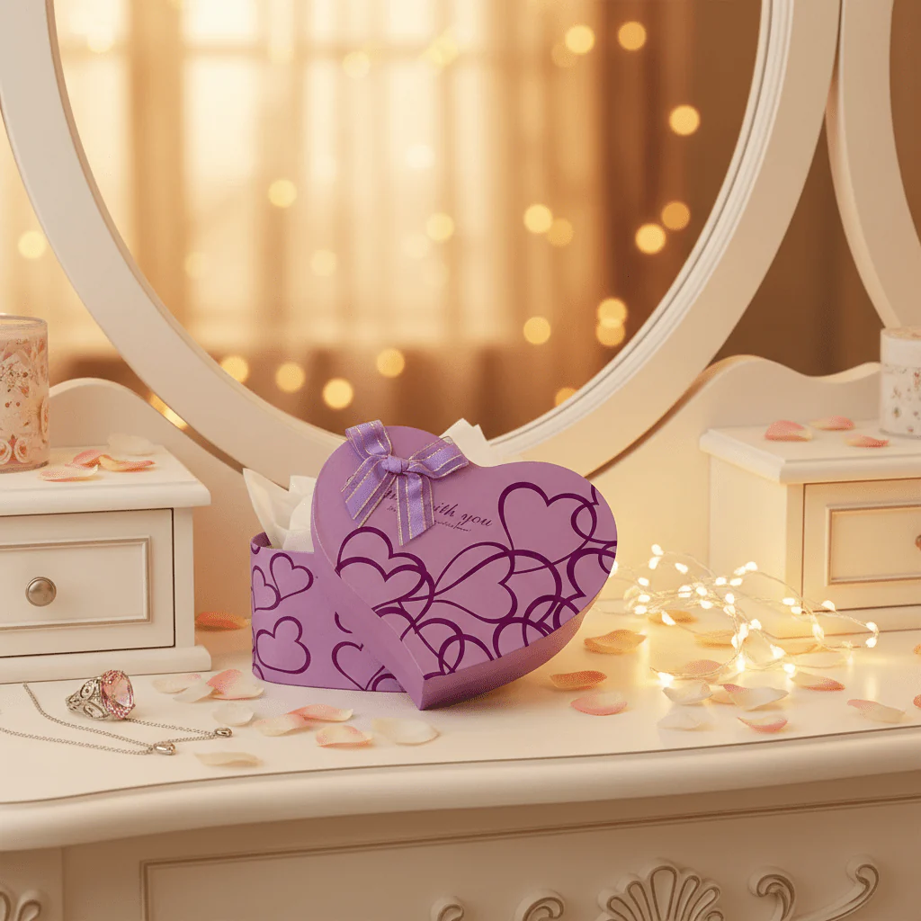 AKDC Compact Lilac Heart Cardboard Gift Box with Stylish Unique Design for Small Gifts, Jewelry & Keepsakes – 16×20×8 cm - Image 2