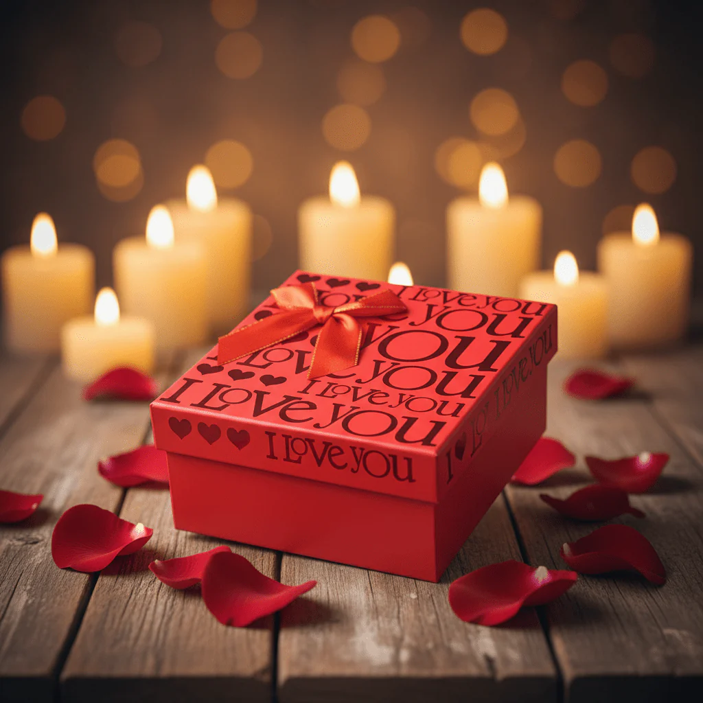 AKDC Compact Red Square Cardboard Gift Box with Love Print for Small Gifts, Jewelry Packaging & Valentine Presents – 16×16×8 cm - Image 2