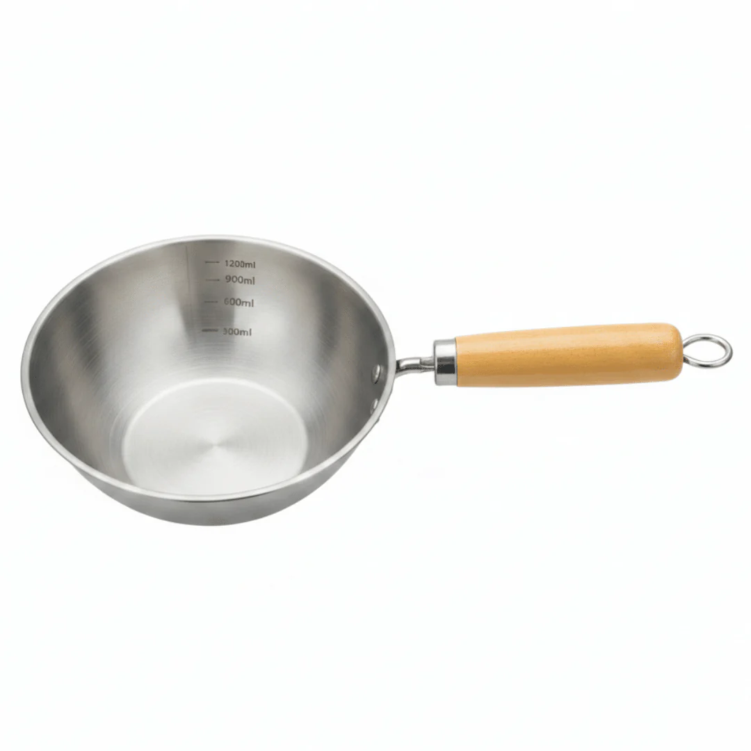 Compact Stainless Steel Stir-Fry Wok with Ergonomic Wooden Handle – Everyday Cooking Pan (1200 ml)