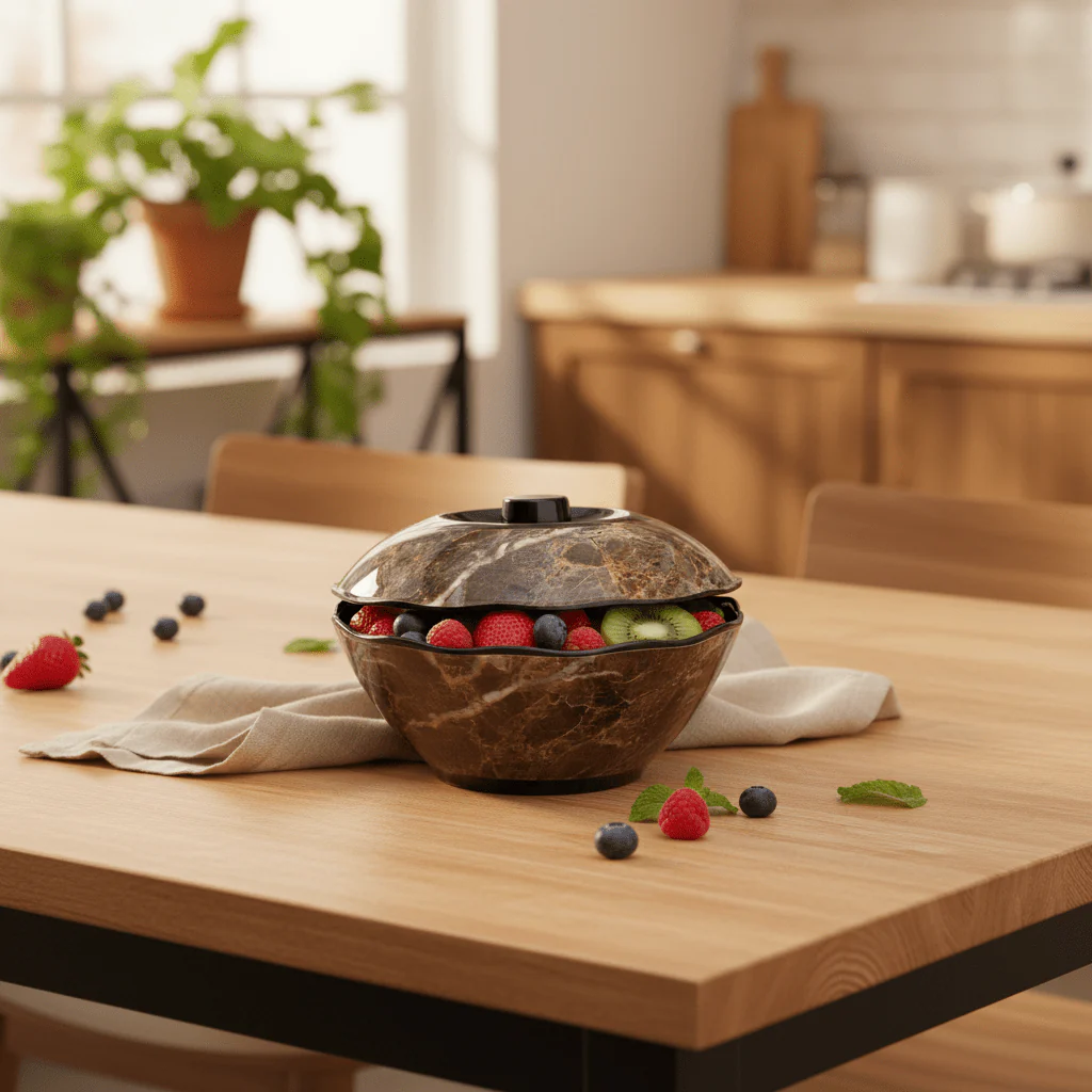 AKDC Melamine Bowl in Dark Brown with Black Rim, Storage & Serving Bowl with Lid – 8 Inch - Image 2