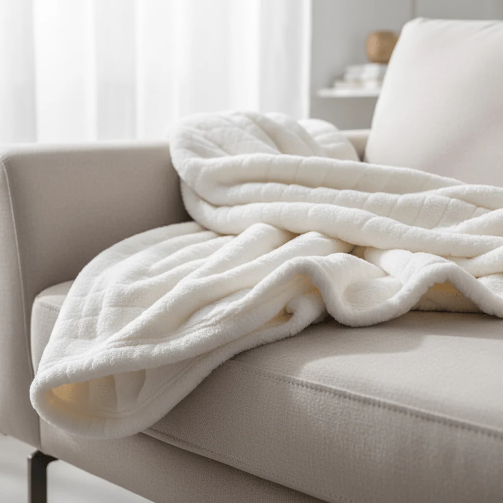 AKDC Elegant White Pampon Fibre Blanket, Soft Touch & Decorative – 200×230 cm