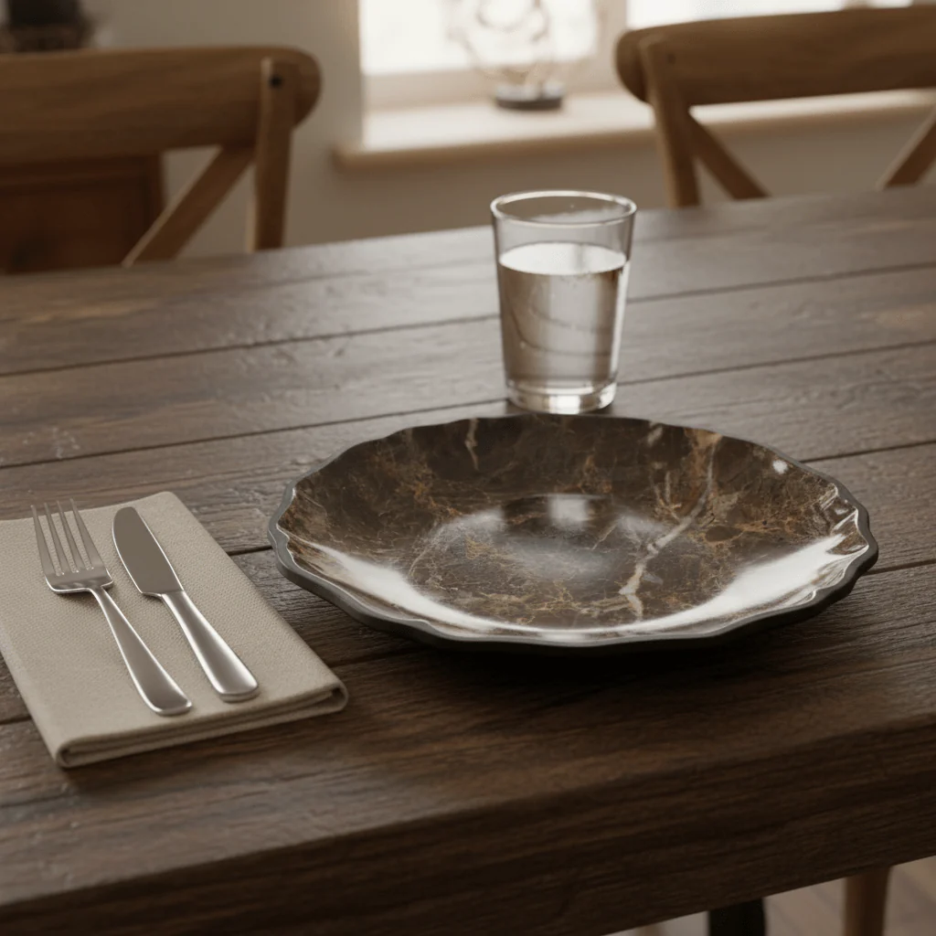 AKDC Dark Brown Melamine Dinner Plate with Black Rim, Durable Round Dining Plate for Everyday Use – 11 Inch - Image 2