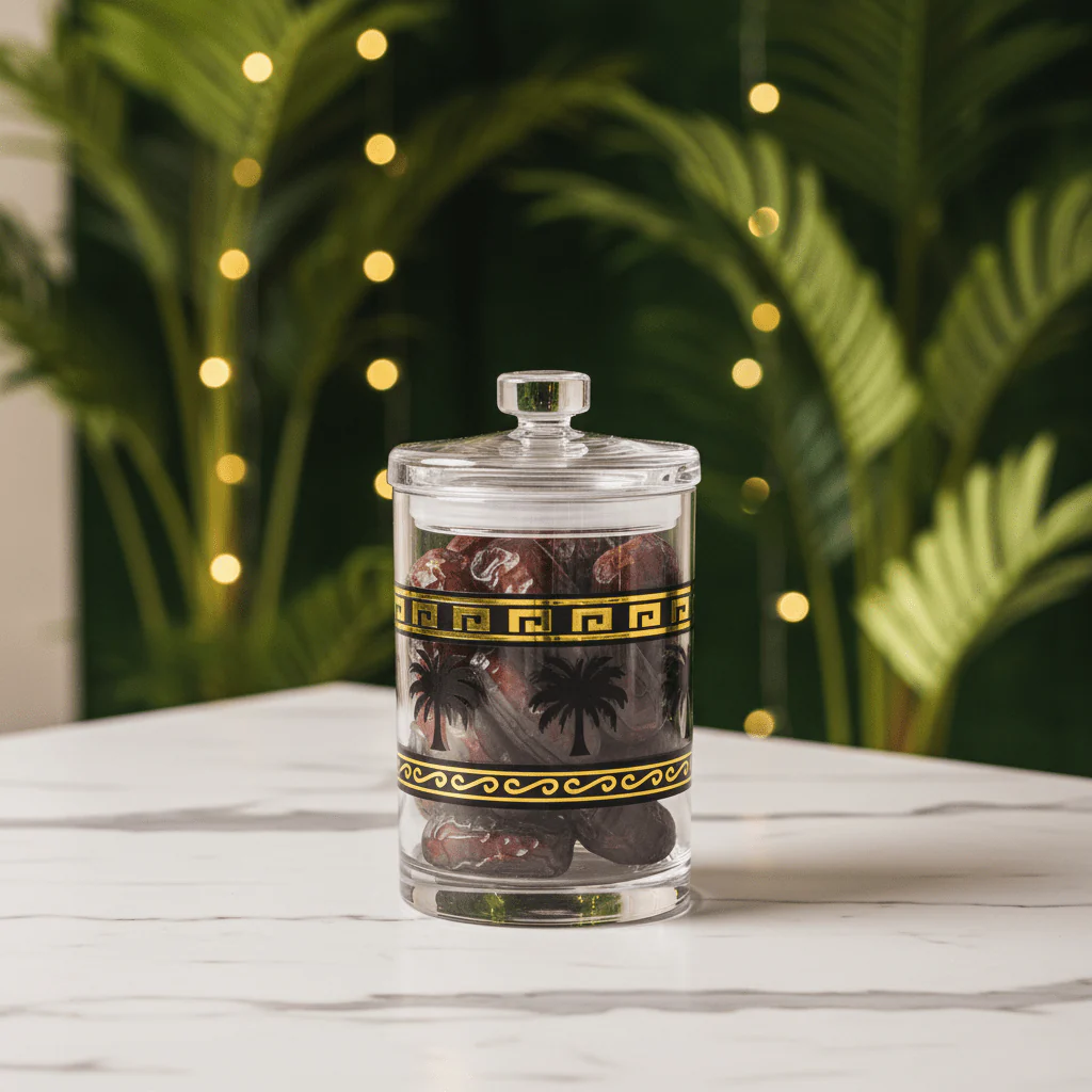 AKDC Decorative Acrylic Storage Canister with Lid and Palm Tree Design for Kitchen Storage 1000 ml - Image 2