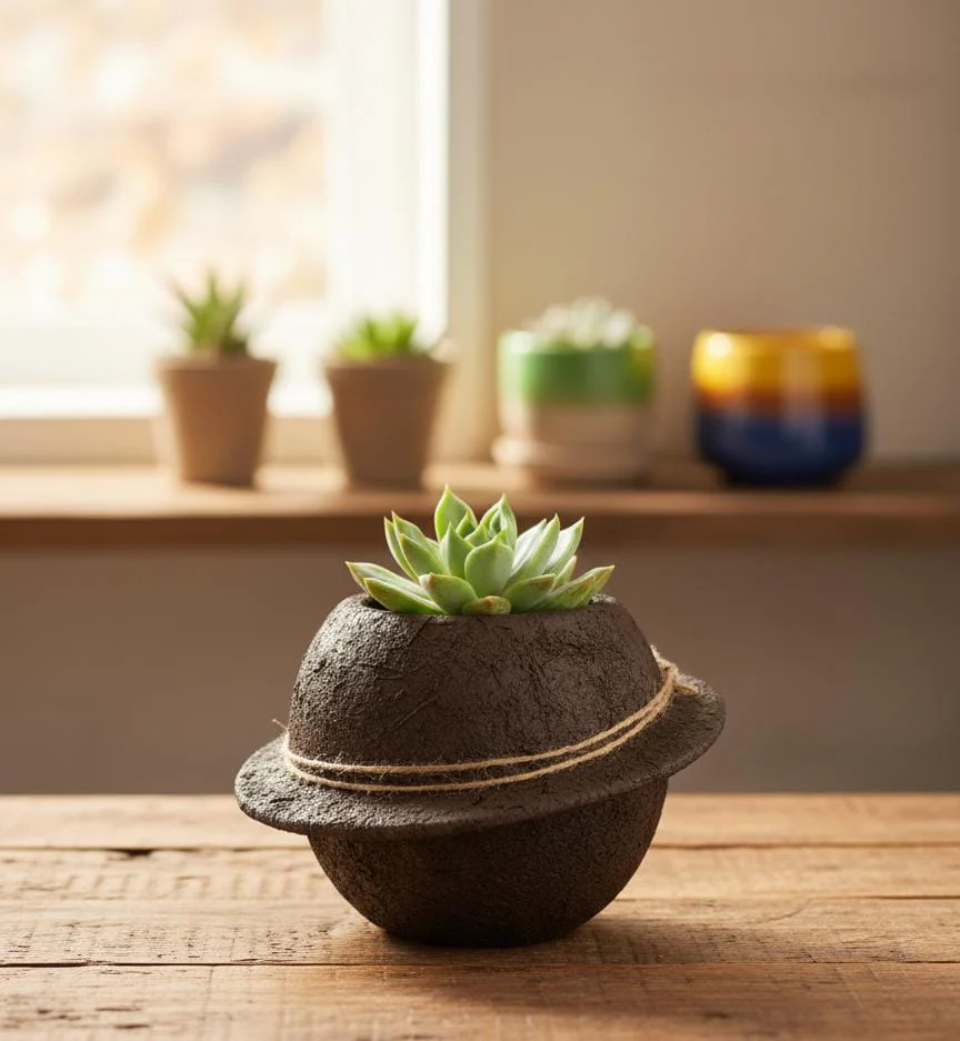 AKDC Decorative Clay Plant Pot – Brown Earth Shade – 14×19 cm – Unique Handcrafted Design - Image 2