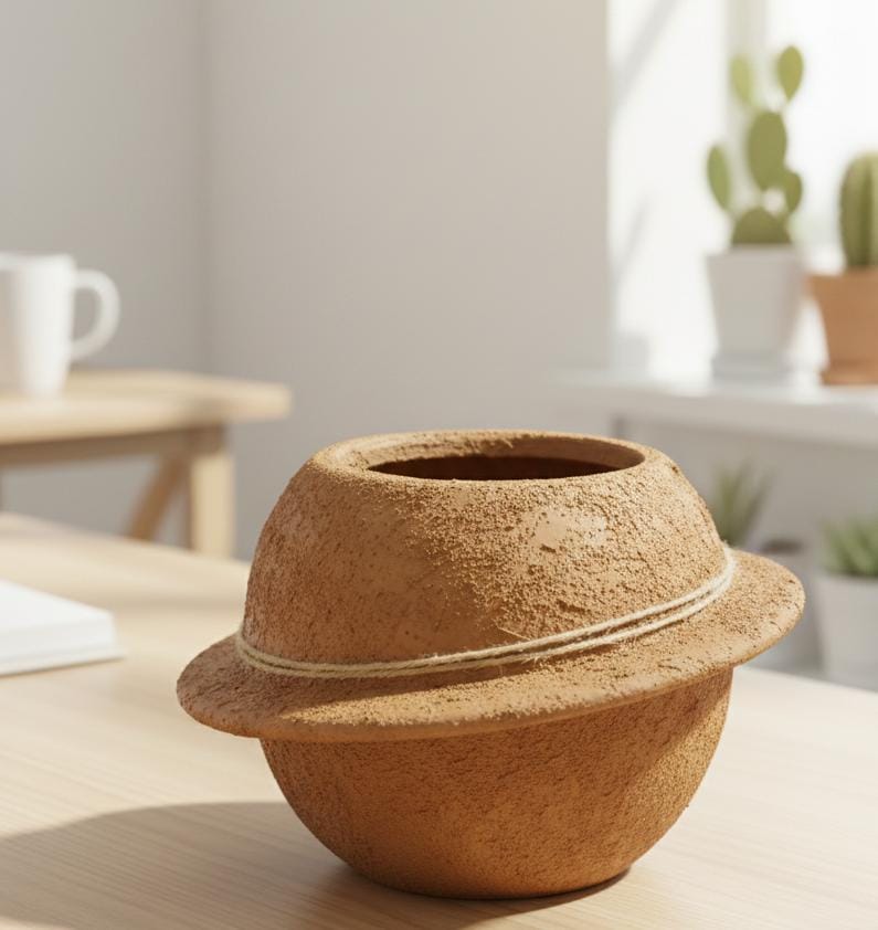 AKDC Decorative Clay Plant Pot – Sand Tone – 14×19 cm – Unique Handcrafted Design - Image 2