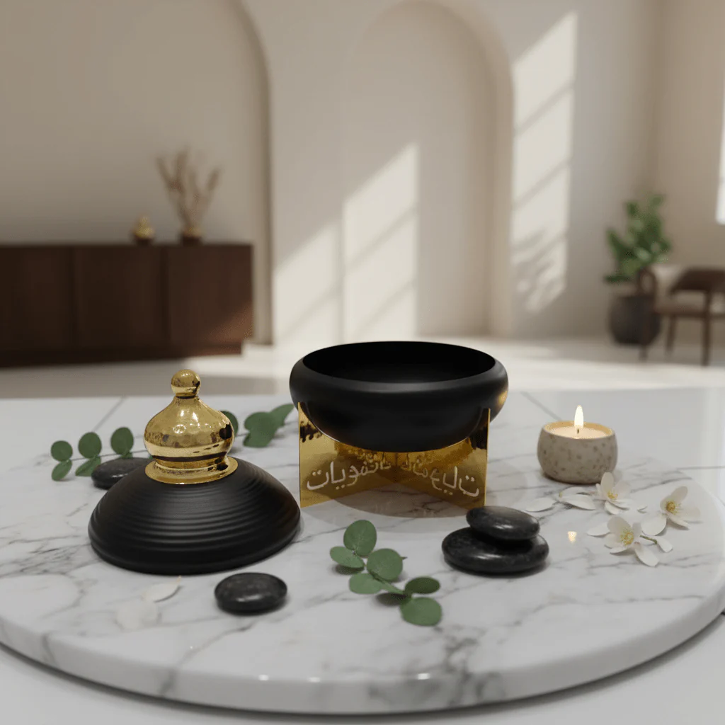 AKDC Decorative Metal Candy Jar with Lid and Raised Stand – Elegant Black and Gold Finish Storage Jar for Sweets, Dry Fruits and Home Display, Size 22 × 18 cm - Image 3