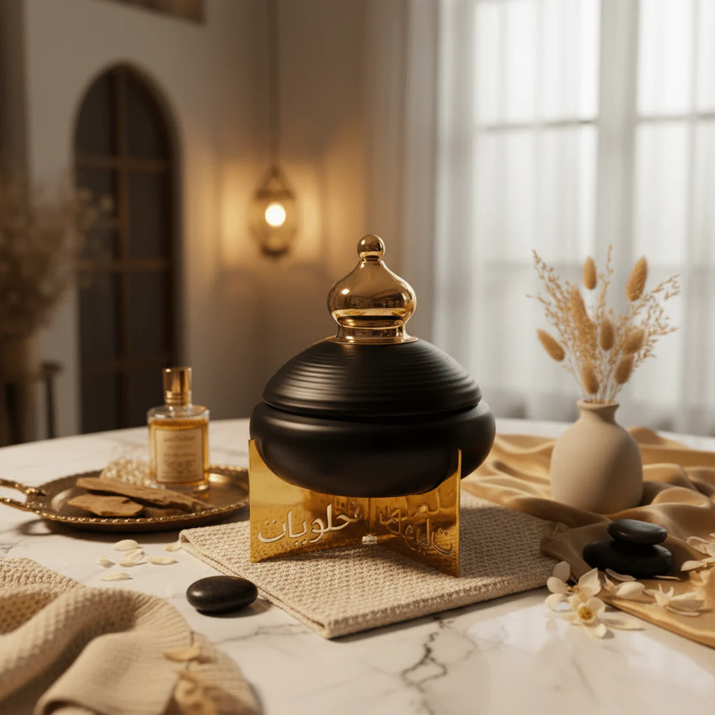 AKDC Decorative Metal Candy Jar with Lid and Raised Stand – Elegant Black and Gold Finish Storage Jar for Sweets, Dry Fruits and Home Display, Size 22 × 18 cm - Image 4