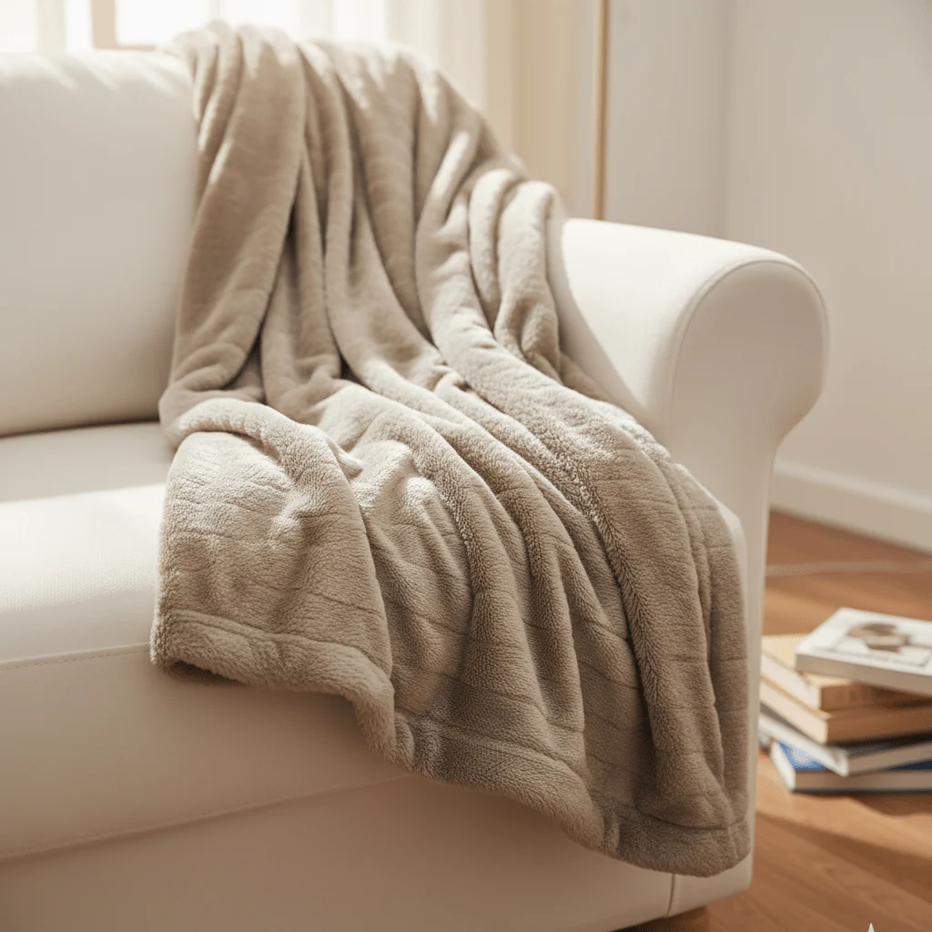 AKDC Decorative Pampon Fibre Throw, Soft Texture & Warmth – 200×150 cm, Light Brown
