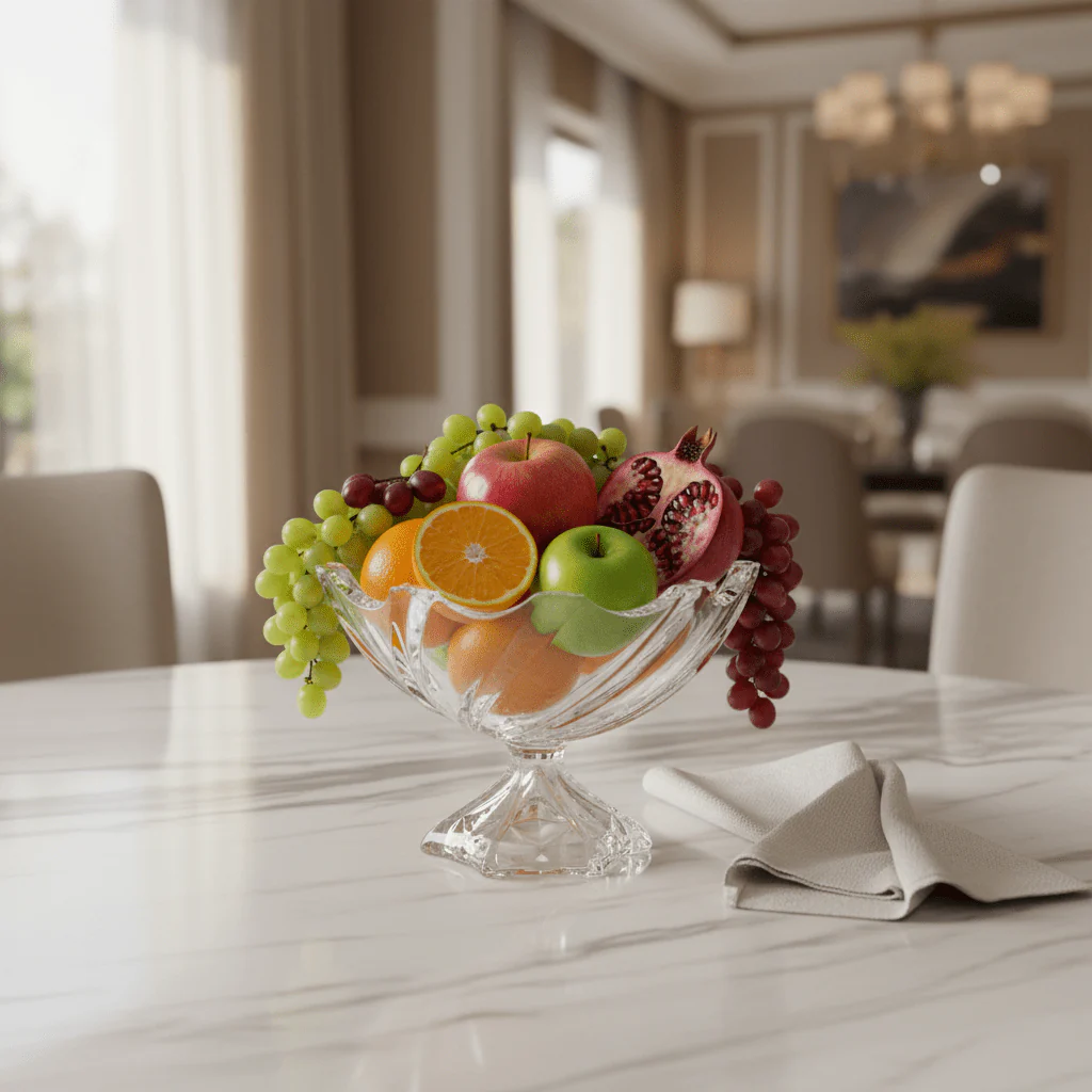 AKDC Deep Footed Glass Fruit Bowl – Large Elevated Bowl for Fruits, Salads & Serving Presentation 17×17 cm - Image 2