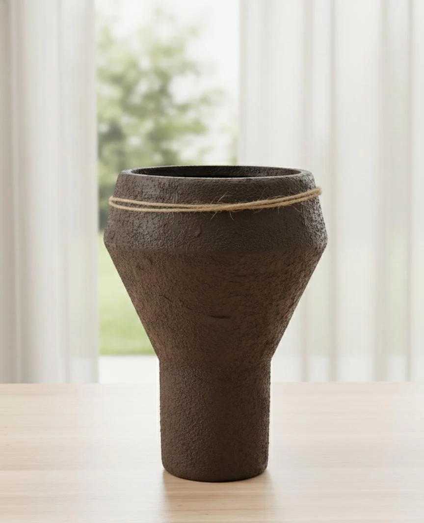 AKDC Designer Clay Plant Pot – Brown Earth Shade – 23×15 cm – Unique Curved Shape - Image 2