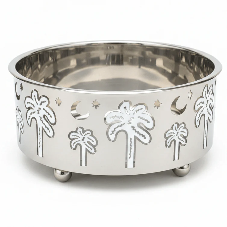 AKDC Designer Stainless Steel Salad Bowl with Palm Tree Design Base β Luxury Serving Bowl for Dining & Hosting β 23 Γ 10 cm