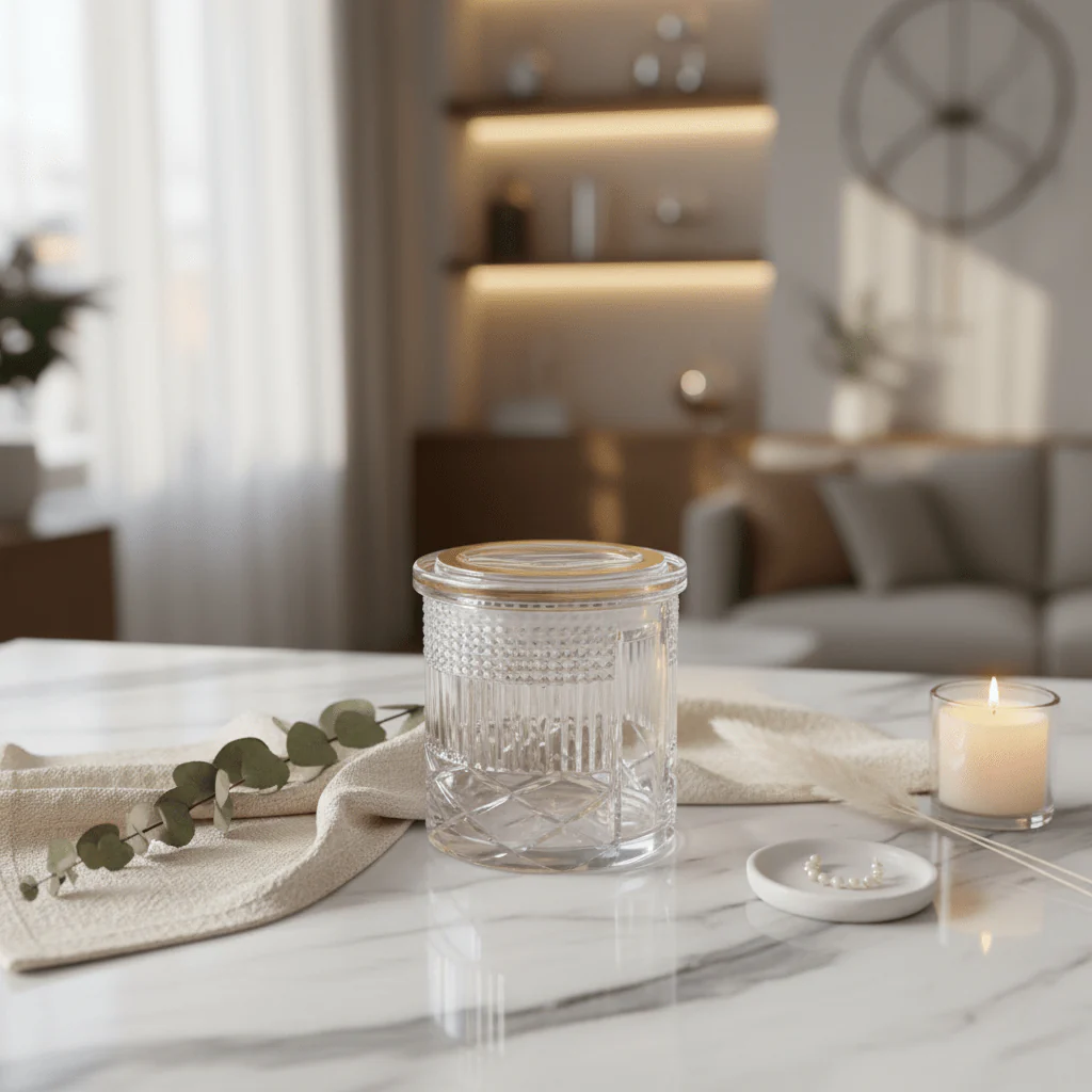 AKDC Elegant Acrylic Storage Canister with Lid Stylish Transparent Organizer Container 12 × 10 cm - Image 2