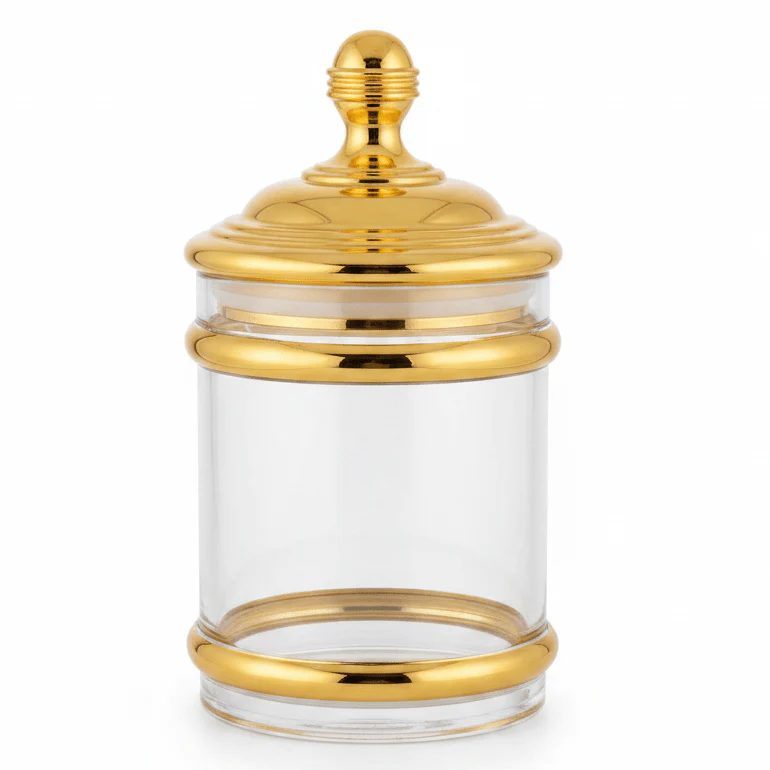 AKDC Elegant Gold Design Acrylic Storage Canister with Lid for Pantry & Countertop Use 17 × 10 cm