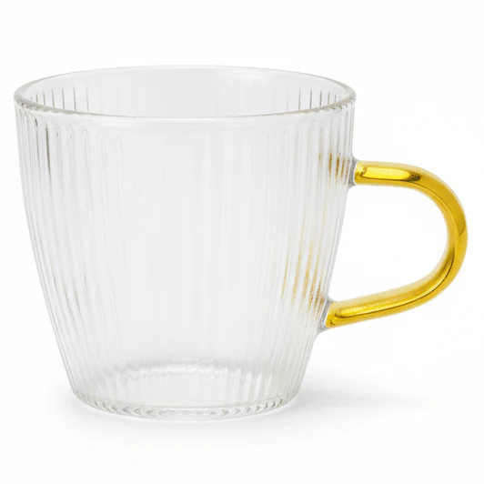 AKDC Elegant Mini Glass Tea Mug with Yellow Handle, Stylish Small Serving Cup 80ml