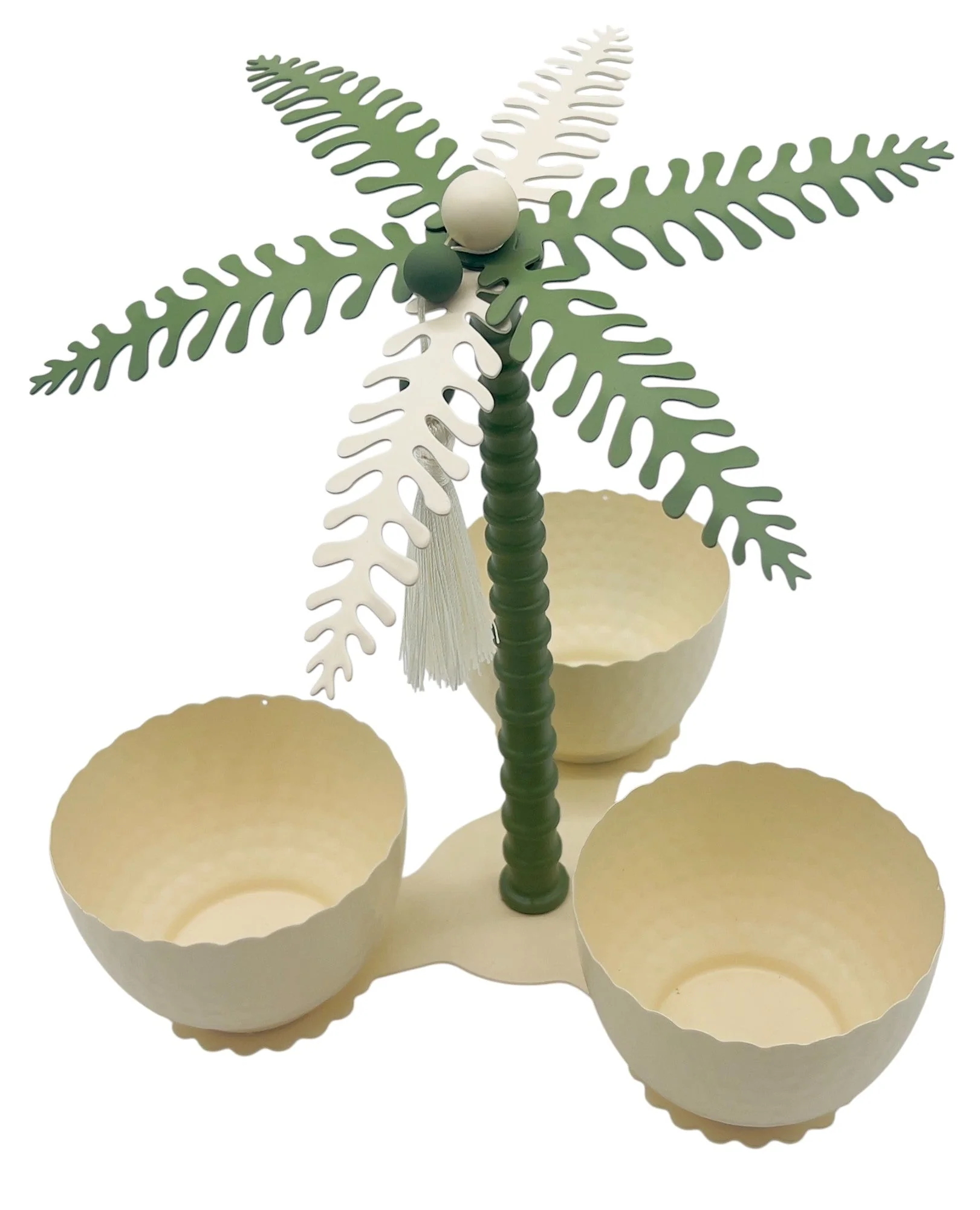 AKDC Elegant Palm Metal 3-Section Candy Bowl 350ml Each, Ivory/Green - Image 2