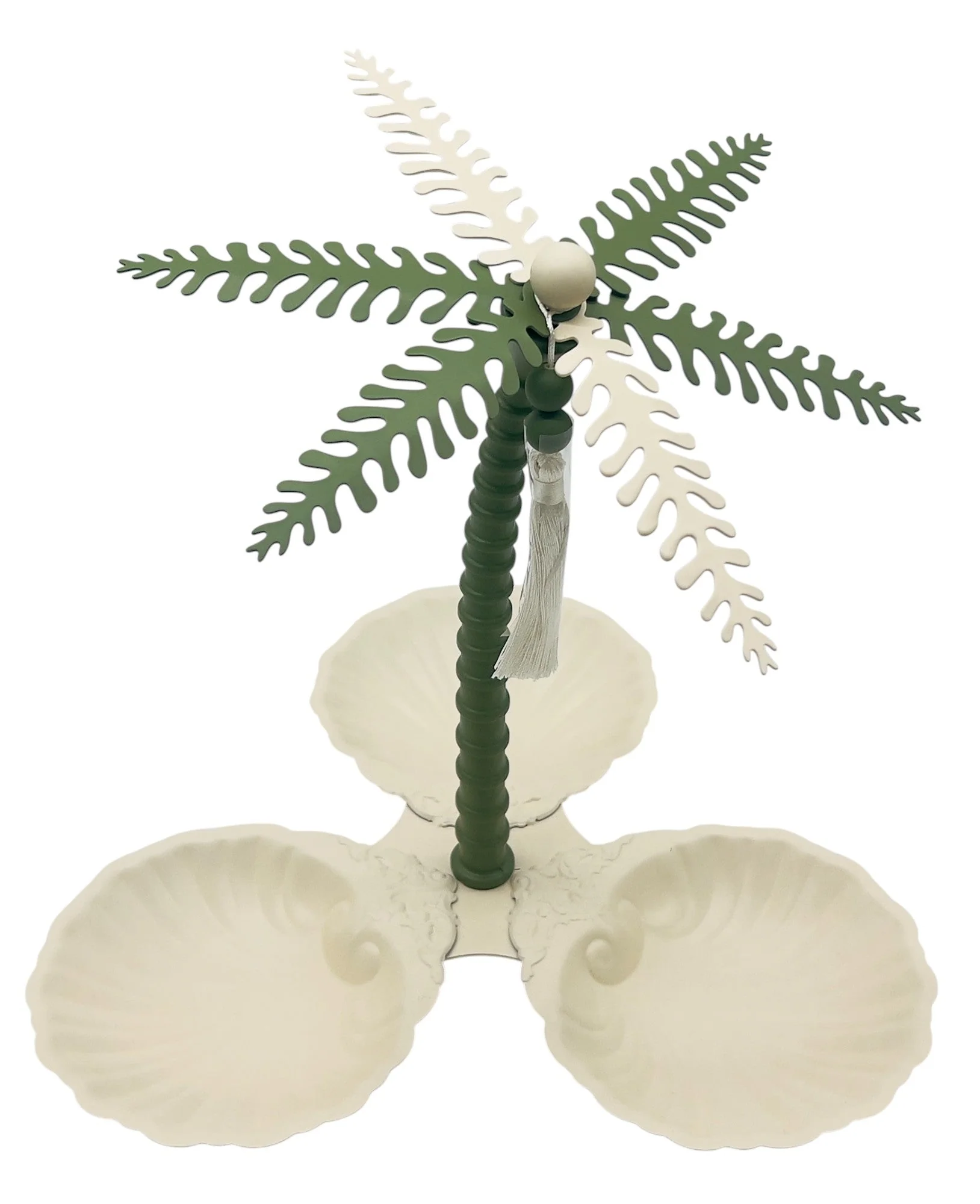 AKDC Elegant Palm Metal 3-Section Candy Plate, Ivory/Green - Image 2