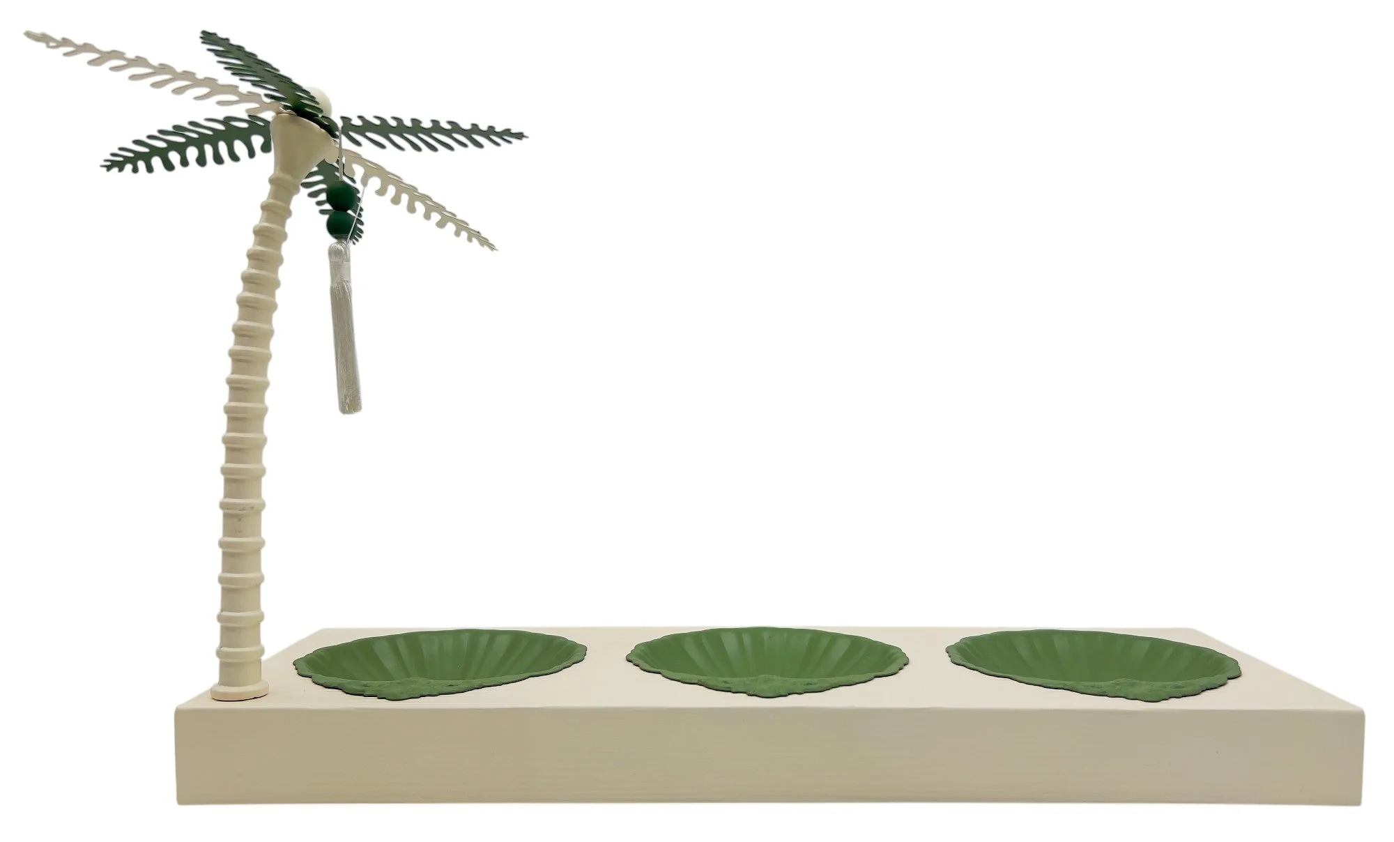 AKDC Elegant Palm Metal 3pcs Candy Bowls with Stand 52cm*18cm*32cm, Ivory/Green
