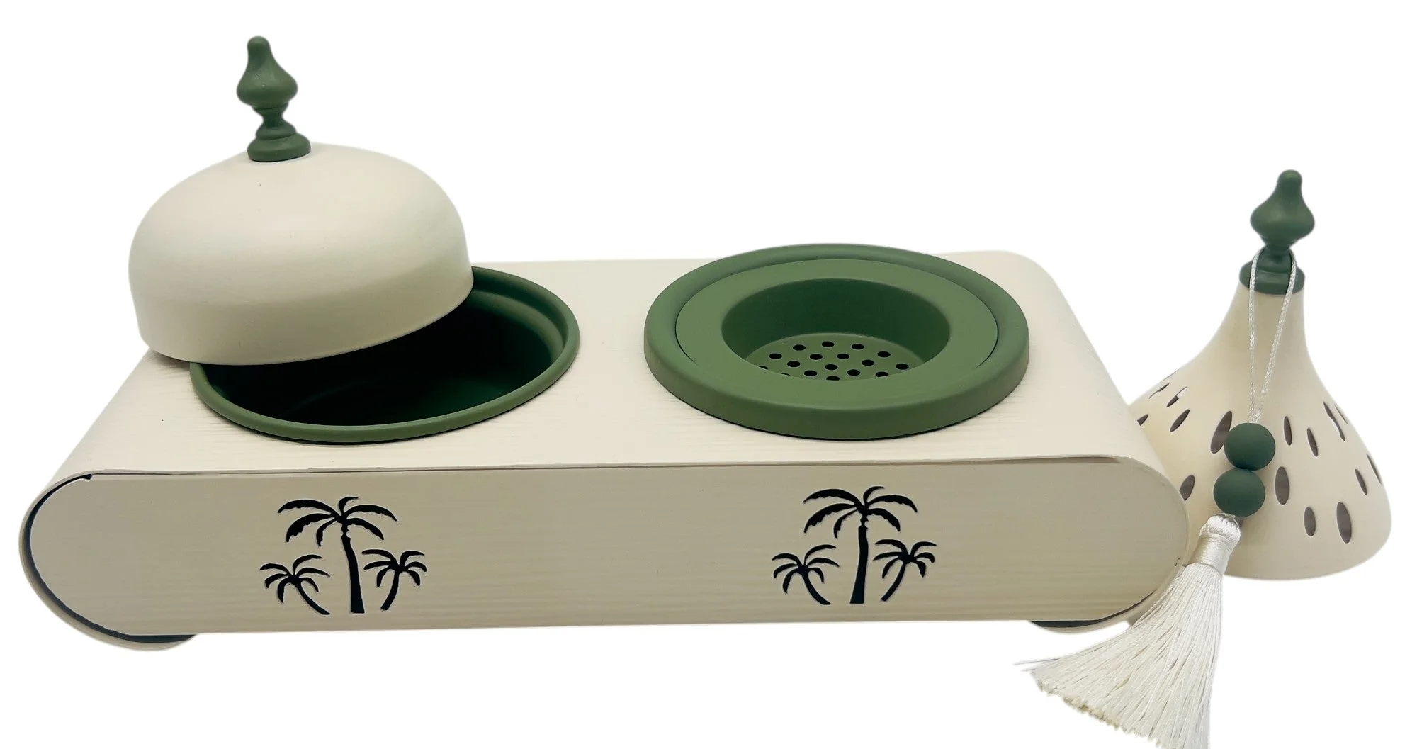 AKDC Elegant Palm Metal Incense Burner Set 30cm*13cm*17.5cm, Ivory/Green - Image 2