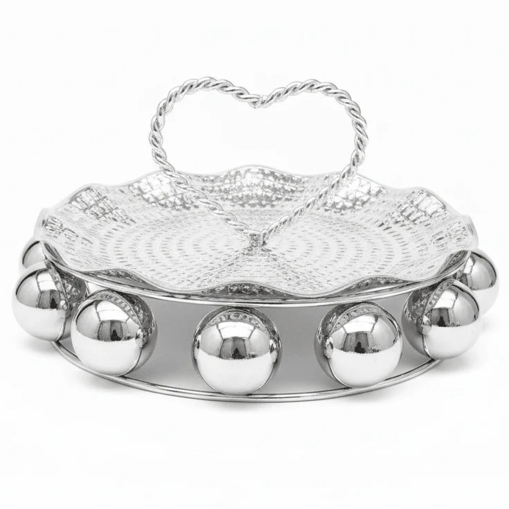AKDC elegant silver metal candy tray decorative serving tray premium table display 22cm