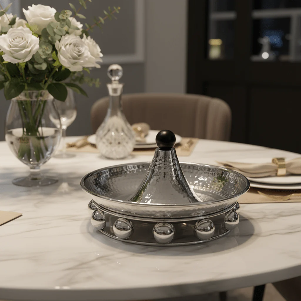 AKDC elegant silver metal candy tray decorative serving tray stylish tableware 20cm - Image 2
