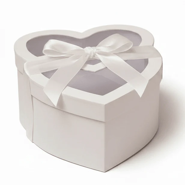 AKDC Elegant White Double Heart Cardboard Gift Box with Clear Cover for Minimalist Gift Packaging, Wedding & Special Occasions – 29×20×8 cm