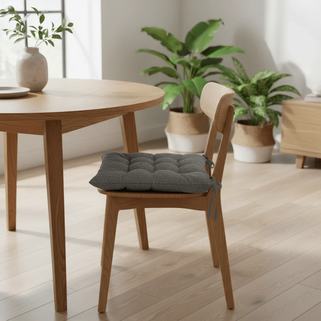 AKDC Fabric Medium Grey Square Chair Cushion with Ties Durable Comfortable Seat Pad for Office and Dining Chairs 40 cm - Image 2