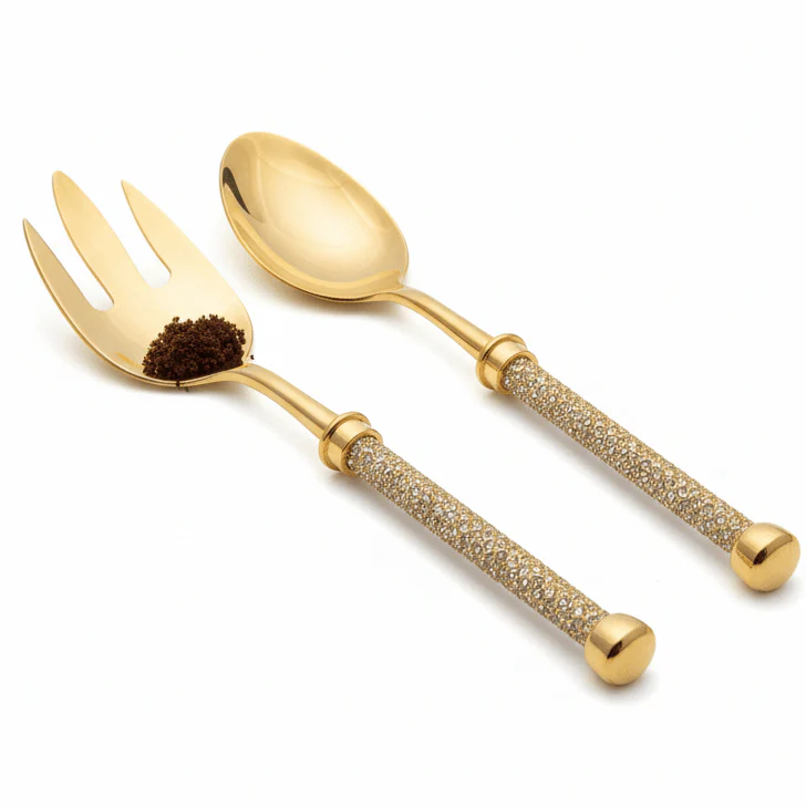 AKDC Stainless Steel Gold Diamond Handle Cake Serving Set Elegant Serving Tools for Cakes and Desserts – 28 cm