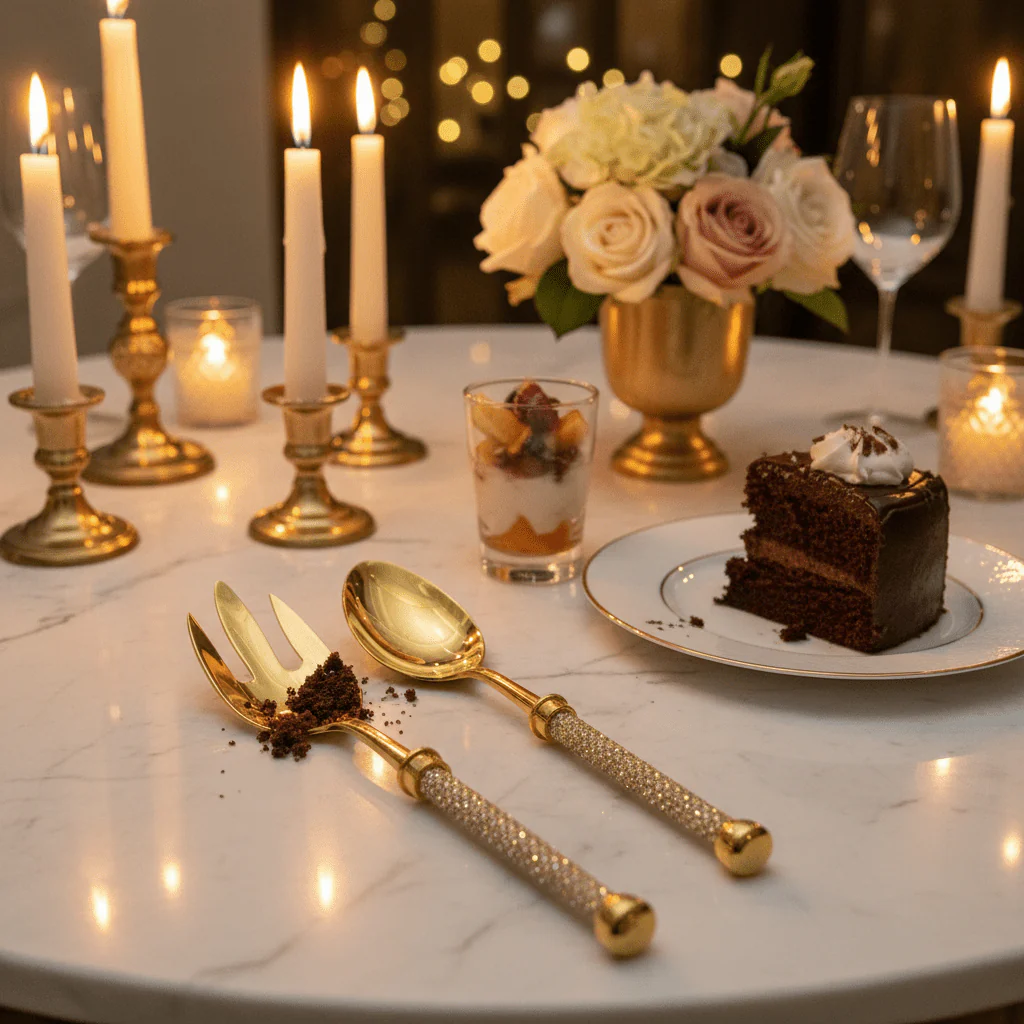 AKDC Stainless Steel Gold Diamond Handle Cake Serving Set Elegant Serving Tools for Cakes and Desserts – 28 cm - Image 2