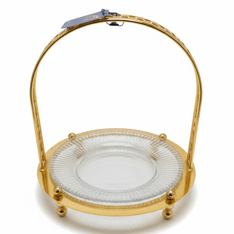 AKDC Gold Fruit Basket with Glass Plate Decorative Serving Basket for Fruits Snacks and Table Centerpiece 35 x 25 cm