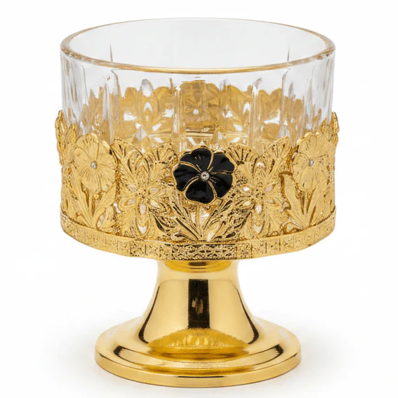 AKDC Gold Metal & Glass Elegant Decorative Bowl for Candy, Nuts & Table Styling 10 × 9 cm