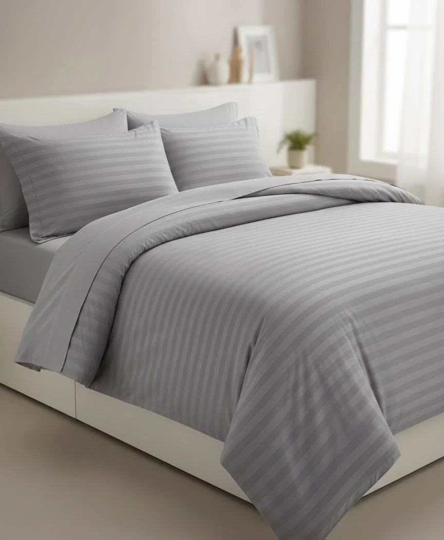 AKDC Gray 6-Piece Duvet Cover Set 240x260cm with Fitted Sheet, 2 Pillow Shams & 2 Pillowcases