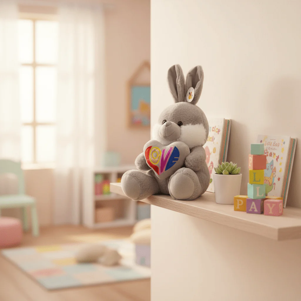 AKDC Gray Bunny Soft Plush Toy with Love Text Print β 30 cm Stuffed Animal Gift Toy - Image 2