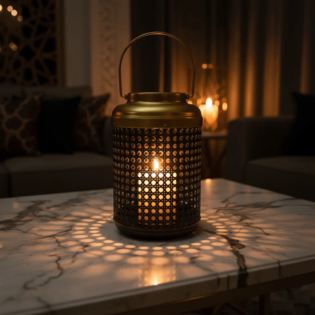 AKDC Large Black and Gold Metal Lantern Candle Holder with Handle for Home Decoration, Events & Ambient Lighting – 25×10 cm - Image 2