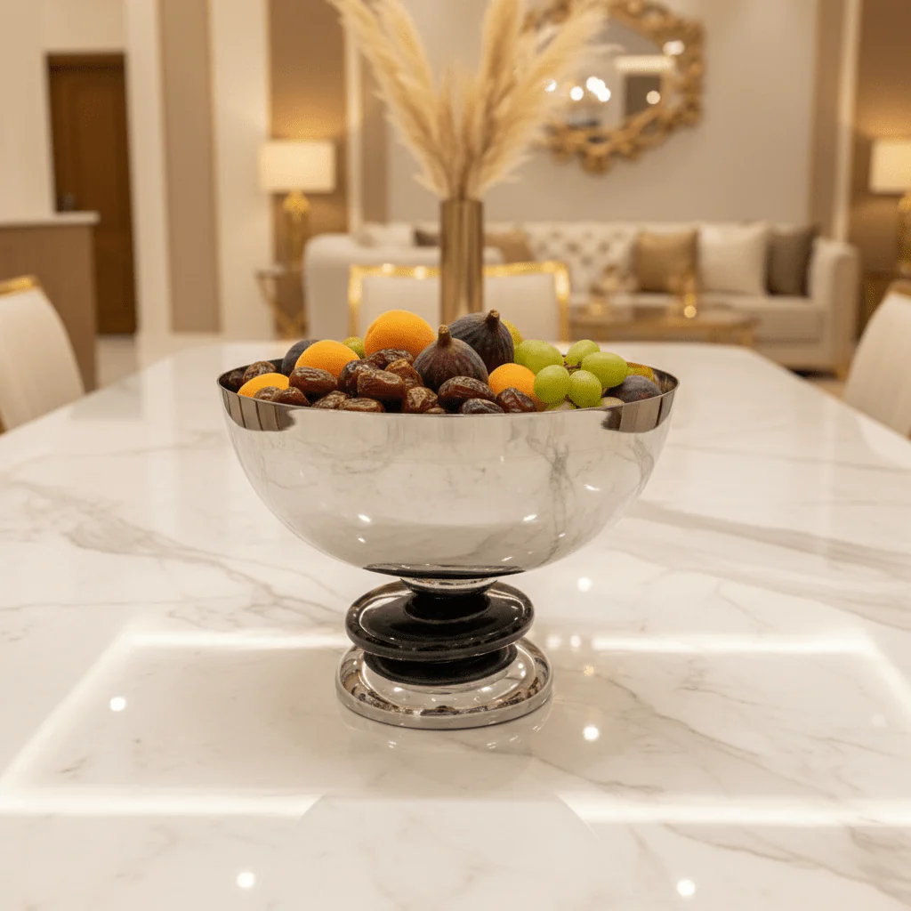 AKDC Large Elegant Footed Candy Bowl – Premium Metal Serving Dish for Dates Chocolates & Party Snacks – 20x16 cm - Image 2