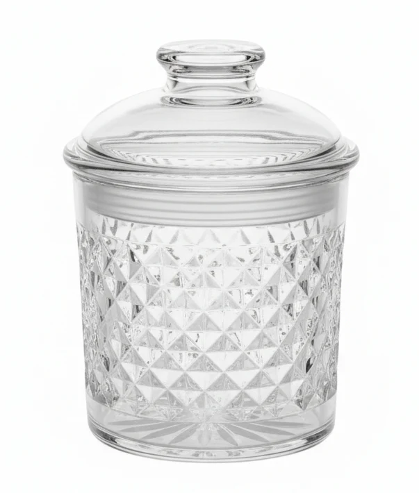 AKDC Luxury Diamond-Pattern Round Airtight Acrylic Storage Canister – Transparent Decorative Jar with Lid, 800 ml