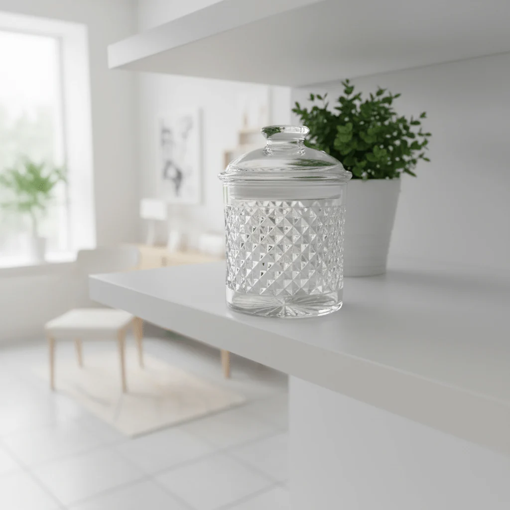 AKDC Luxury Diamond-Pattern Round Airtight Acrylic Storage Canister – Transparent Decorative Jar with Lid, 800 ml - Image 2
