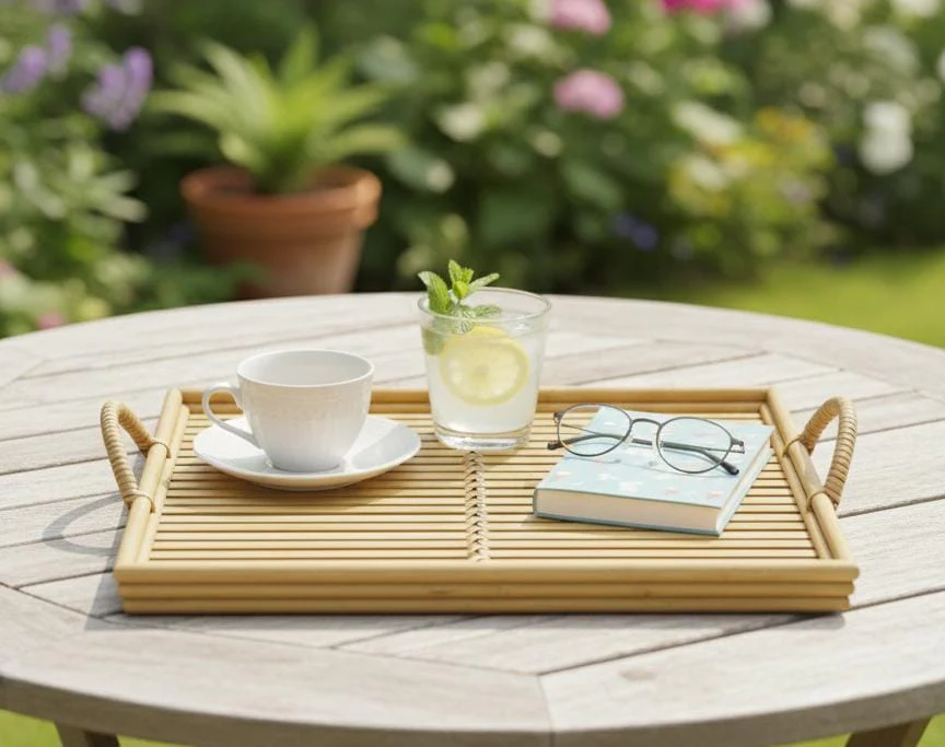 AKDC Medium Square Bamboo Tray 35×35×3 cm – Eco-Friendly Decorative Serving Tray - Image 2